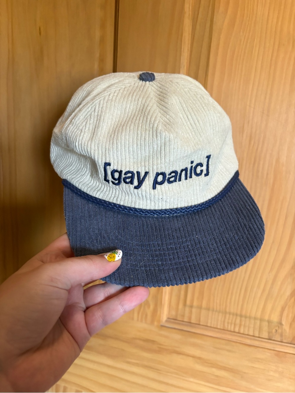 [gay panic] Two-Tone Corduroy Baseball Cap - Cream & Blue
